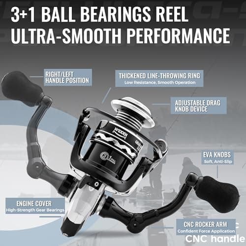 WIDDEN Ice Fishing Rod and Reel Combo, 27" Medium Light Spinning Ice Fishing Pole, Gear with Tackle Box Kit, Line, Lures for Saltwater, Freshwater Trout, Bass, Walleye