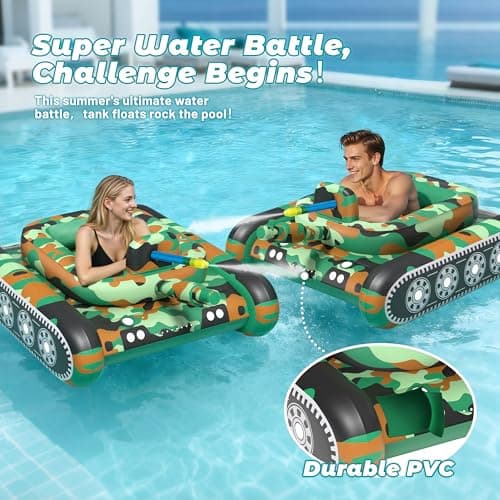 JOSEN Inflatable Tank Pool Float, Swimming Pool Floaties Tank with Water Cannon Gun, Swim Raft Water Battle Fun for Lake, Pool Party, Beach & Backyard for Adults-Green