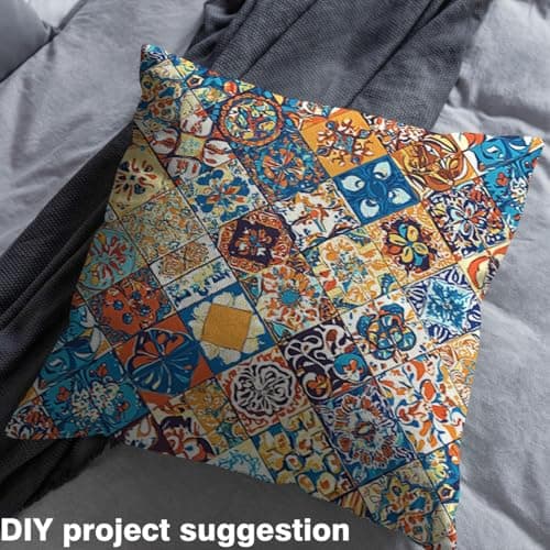 Bohemian Upholstery Fabric for Chairs, Boho Geometric Fabric By The Yard, Vintage Exotic Floral Decorative Fabric for Upholstery and DIY Projects, Plaid Pattern Fabric, Colorful, 1 Yard