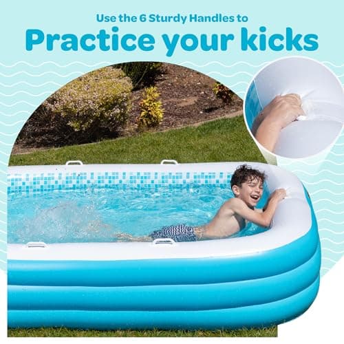 Premium Large Inflatable Pool with Soft Floor, Handles and Drain for Adults and Kids, 90"x60"19" Durable Blow Up Outdoor Swimming Pool for Backyard, Summer Gift, Family Size Kids Pool