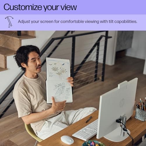 HP 27" FHD Touchscreen All-in-One Desktop Computer, 16GB DDR5 RAM, 1TB SSD Storage, AMD Ryzen 5 7520U Processor, WiFi6, Wireless Keyboard & Mouse, Windows 11