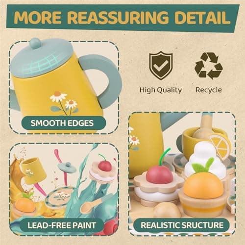 Wooden Play Food Toy Sets for Kids Kitchen Accessories Age 3 4 5 6 Wood Educational Toys Tea Sets for 3-5 Girl Birthday Gift 3 Year Old Princess Party B0CQ2PFTXC