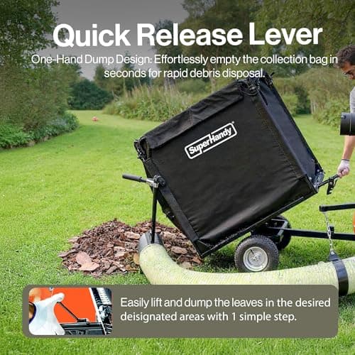 SuperHandy Towable Leaf and Lawn Vacuum – 180 Gal Collection, 15HP Electric Start Engine, Serrated Impeller, Pin-Hitch, One-Hand Dump, 13 in. Wheels