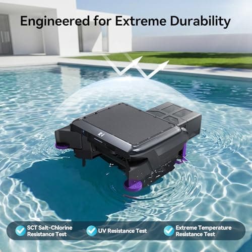Solar-Powered Robotic Pool Surface Skimmer Cleaner with 24/7 Continuous Cleaning and Re-Engineered Twin Salt Tolerant Motors, Dual Charging,Smart Obstacle Avoidance, 150-um Filtration