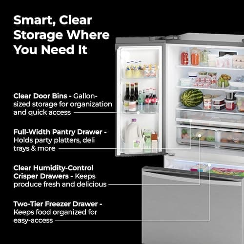 Kenmore 36" French Door Refrigerator with Freezer - Accela Chill, Adjustable Shelving, Humidity Controlled Crispers, ENERGY STAR Certified, 20.3 cu. ft. Capacity, Fingerprint Resistant Stainless Steel