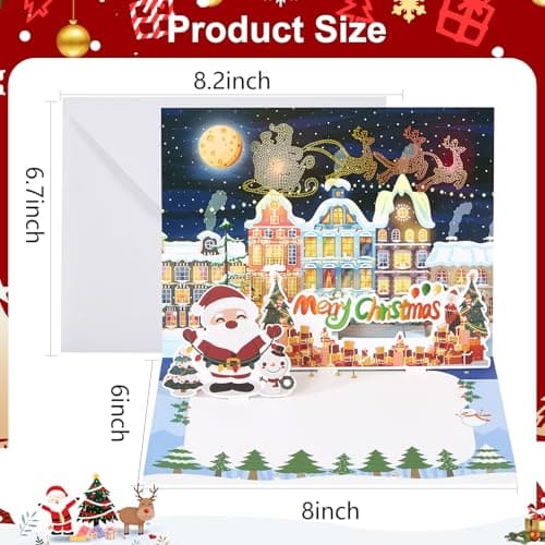Christmas Cards Large Size, 3D Pop Up Merry Christmas Card with Light and Music, Handmade Christmas Gift Card with Envelope, Musical Greeting Card for Kids Son Daughter Husband Wife