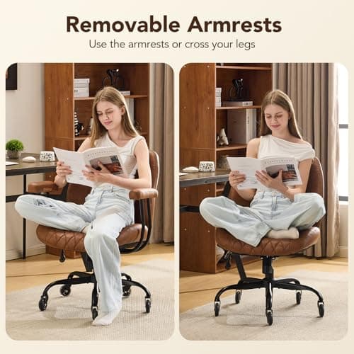 YFO Home Office Desk Chair Office Rubber Casters Ergonomic Computer Chair with Lumbar Support Adjustable Height Rolling Swivel Executive Task Armrests Chair, Brown Leather