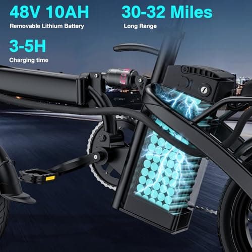 Electric Bike for Adults and Teens, 520W-560W Motor, 20-24MPH, 32 Miles Range, 48V 10Ah Battery, 3-Level Pedal Assist, 14" Foldable Mini Electric Bicycle, UL 2849 Certified