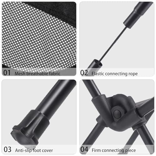 Wind Tour Portable Camping Chair Lightweight Foldable Outdoor Chair for Hiking Camp Backpacking Lawn Beach Fishing Picnic with Carry Bag (Black)