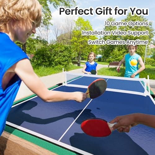 10-in-1 Foosball Table, 48" Combo Game Table - Ping Pong, Air Hockey, Pool, Soccer - All-in-One Game Table with Accessories for Indoor Outdoor Game Rooms and Family Game