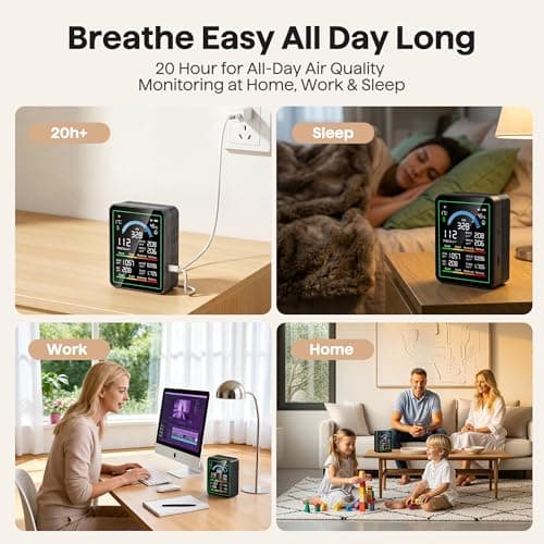 Air Quality Monitor Indoor, 10 in 1 Portable Smartair Quality Tester for CO2 | CO | TVOC | HCHO | Temp | AQI | PM0.3-1 Detection Suitable for Home, Cars, Plants, Pets and Hotels -Black