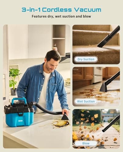 Seesii Cordless Shop Vac Wet and Dry, 2.6 Gallon Small Shop Vac with Accessory Storage Holder, 2 x 4.0Ah Batteries, 3-in-1 Wet Dry Vacuum with HEPA Filter, Strap, Ideal for Garage, Car, Workshop