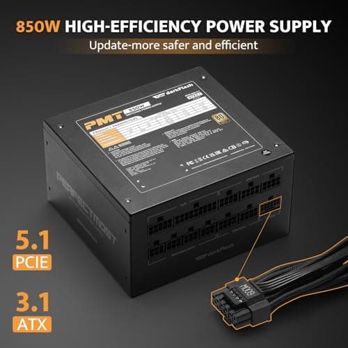darkFlash PMT850 Fully Modular Power Supply ATX 3.1& PCIe 5.1 Ready, 2 x 12VHPWR Cable Included, 100% Japanese 105°C Capacitors, 80 Plus Gold Gaming PSU, Compact 150mm Size, 5 Year Warranty(Black)