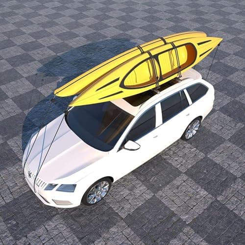 XGeek Kayak Roof Rack 4-in-1 Set of 2 for Kayak, Surfboard, Canoe and Ski Board Rooftop Mount Carrier Folding Adjustable Bilateral J-Style Rack on SUV, Car and Truck