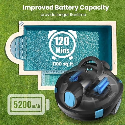 Y10 Cordless Robotic Pool Cleaner, Automatic Pool Vacuum - Ultra Long Battery Life, Powerful Suction, Self-Parking, Lightweight for Above/Inground Pools Up to 65ft/1100 Sq.Ft (Obsidian)