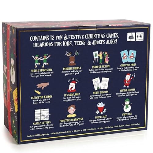 Gutter Games 12 Games of Christmas - 12 Hilarious Holiday Activities [Family Party Games Pack for Kids, Teens & Adults] - by Beat That! Game - Multicolor