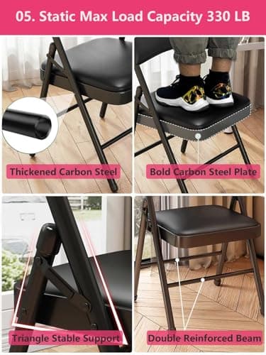 1 Pack Bulk Folding Chairs with Padded Cushion, Single Black Steel Metal Frame Foldable Chair for Indoor and Outdoor, Portable Stackable Commercial Seat for Bedroom Patio Party Event