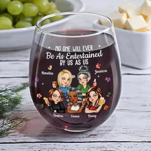 Personalized No One Will Ever Be As Entertained By Us As Us Stemless Wine Glass Gift for Best Friend Bestie Sister On Christmas Birthday Party Clear Wine Glasses Cup Friendship Gifts for Woman Bestie