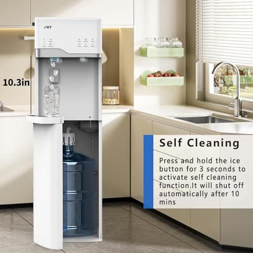 IKT 4-in-1 Hot/Cold Water Cooler with Ice Maker, 5 Gal, Bottom Load, Bullet Ice 22lbs Per Day Innovative Slim & Sleek Design for Home or Office White