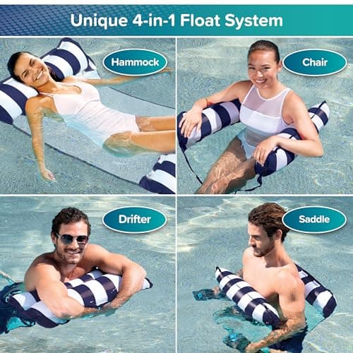 Aqua Original 4-in-1 Monterey Hammock Pool Float & Water Hammock – Multi-Purpose, Inflatable Pool Floats for Adults – Patented Thick, Non-Stick PVC Material – Navy