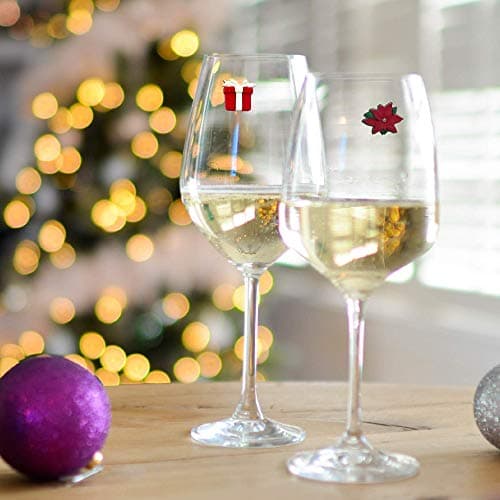 Simply Charmed Christmas Wine Glass Charms - Set of 6 Magnetic Drink Markers Great for Stemless Glasses - Winter Holiday Hostess Gift