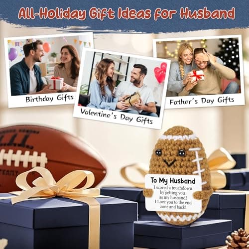 Birthday Gifts for Husband from Wife, Christmas Handmade Inspirational Crochet Football Gift for Him, Cool Wedding Anniversary Present for Husband, Cute Emotional Home Decor for Couple, Hubby, Spouse