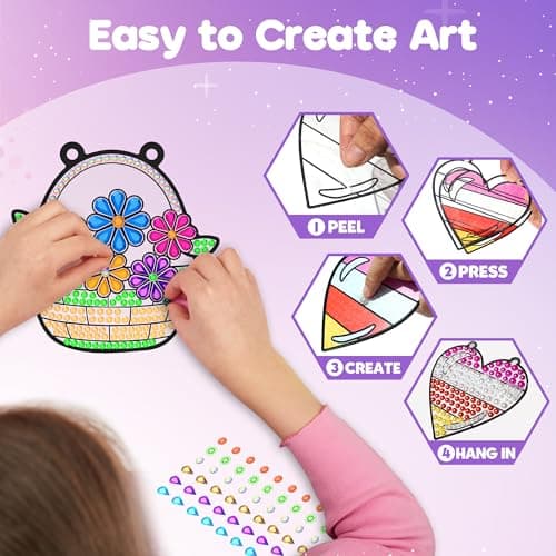 Birthday Gifts Kit for Girls Boys Ages 4 5 6 7 8 9 10 Years Old DIY Creative Kids' Mosaic Kits Diamond Art Crafts Toys ZIZZ Diamond Window Art Suncatcher Kits for Kid 5PCS Gem Painting Crafts B0FM3YQY2W