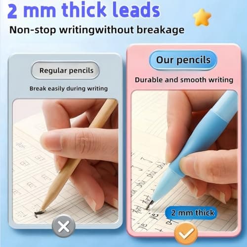 Handwriting thick mechanical pencils with grip: 2.0MM HB Pencil for kids with 14 leads (6 pack)