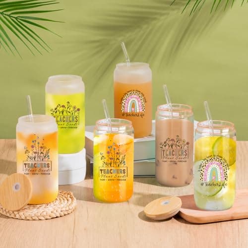 Teacher Appreciation Gifts Best Teacher Gifts from Student End of Year Teachers Gift for Women Unique 16 oz Teacher's Day Glass Cups for Teachers, Thank You Retirement Birthday Back to School(Frosted)