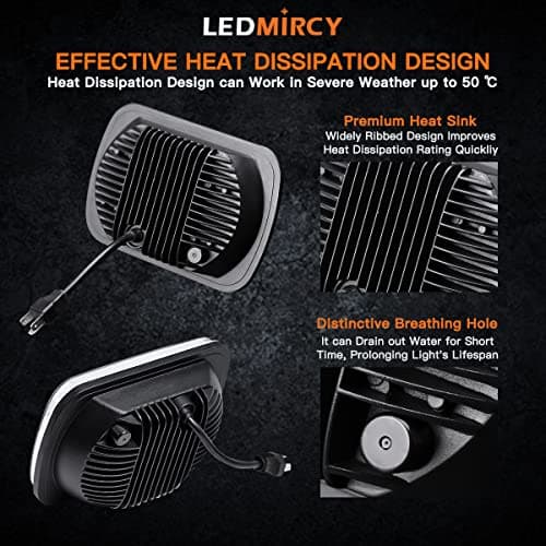 LEDMIRCY H6054 LED Headlights, 5x7 LED Headlights Rectangular 2PCS 90W High Low Sealed Beam Square 7x6 Headlight DOT Approved for Truck Chevy Cherokee Tacoma Ford Van Sedans H5054 H6014 H6052 6053