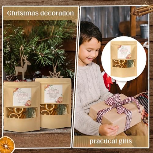Stand up Simmer Pot Potpourri Pouches Instruction Sticker Clear Window Craft Fragrance for Party Holiday DIY Simmering Gift 100 Pcs 50 Set Christmas Potpourri Bags Simmer Pot Kraft Paper Bag B0FGJWV8BJ