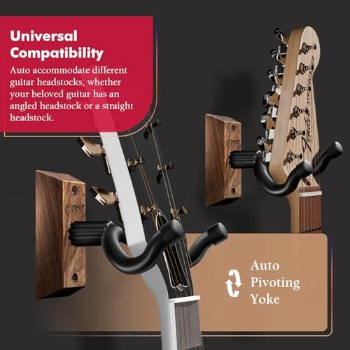 ClefArc Guitar Wall Mount 2 Pack - U-Shape Guitar Wall Hangers, Guitar Stand Wall, Black Walnut Guitar Hanger, Pick Holder, Gifts for Guitarists, with 6 Assorted Guitar Picks