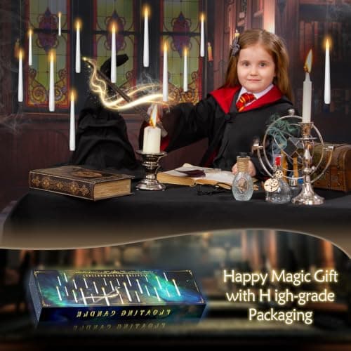 kakoya Flameless Floating Candles with Wand，20 Pcs Magic LED Hanging Taper Candles，Flickering Battery Operated Taper Candle with Wand Remote for Halloween Decorations Best Gift（White） B0C452J5HT