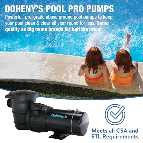 Doheny's 1.5 HP Above Ground Swimming Pool Pump | 115V, 83 GPM (1.2 THP) | Stainless Steel Shaft, Reinforced Thermoplastic, Low-Noise, High-Efficiency | 1.5" Internal & 2.5" External Threading