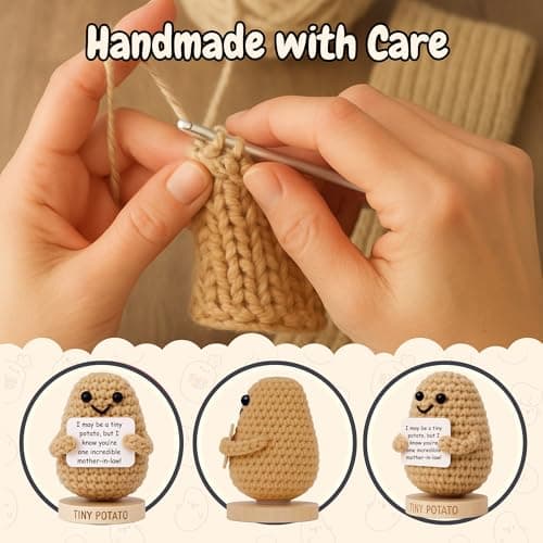 Mother In Law Gifts - Handmade Crochet Potato Doll with 30 Loving Signs for Mother In-Law, Birthday Appreciation for Mom In Law - Funny Bonus Mom Gifts for Women from Daughter or Son In Laws B0DVR67YS6