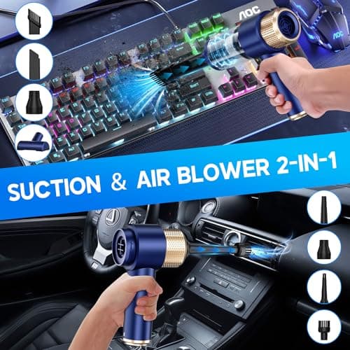 JONYJ Handheld Car Vacuum Cleaner, 16000PA Hand Held Vacuum Portable Cordless, 2 in 1 Air Duster and Vacuum Cleaner with LED Light, Multi-Nozzles, 120W High Power Mini Vacuum for Home, Pet, Office
