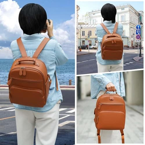 Divvia Small Camera Backpack, Classic PU Leather for DSLR, Professional Camera Bag for Photographers with 11 Inch Pad/Tablet Compartment, 10L Brown