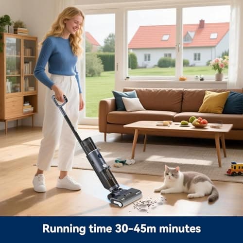 JONR ED12 PRO Wet Dry Vacuum Cleaner,Vacuum Mop, Three Sided Cleaning,Hot Water Self-Cleaning,Hot Air Drying,Tangle-Free,Smart Hard Floor Cleaner Machine with Powerful Suction
