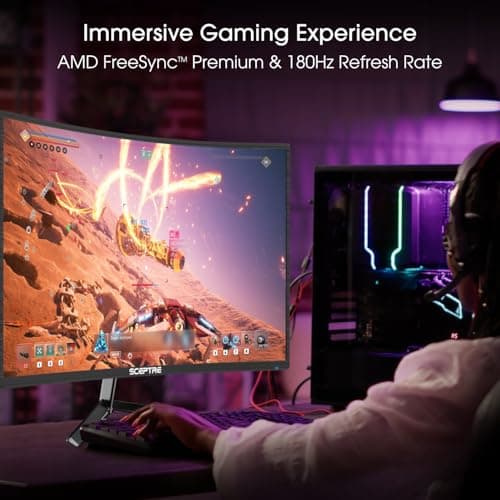 Sceptre New 24-inch Curved Gaming Monitor 1080p up to 180+Hz DisplayPort HDMI 100% sRGB, AMD FreeSync Build-in Speakers Machine Black 2026 (C248B-FWT168 Series)