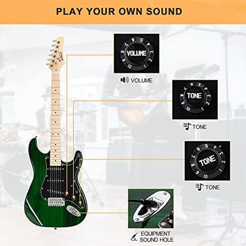 GLARRY Full Size Electric Guitar for Music Lover Beginner with 20W Amp and Accessories Pack Guitar Bag (GREEN, 39" Right Handed)