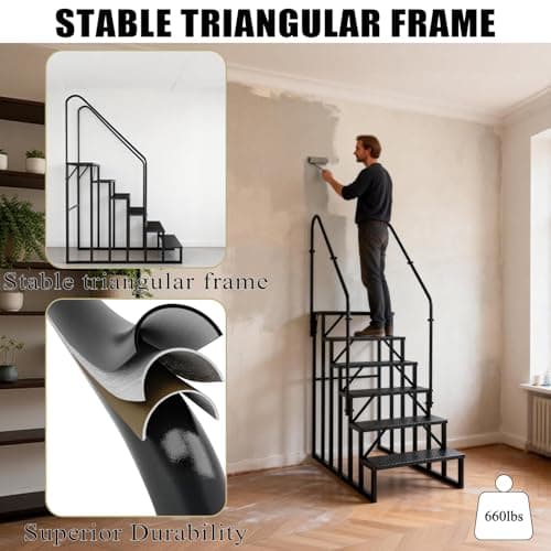 Step Ladder, 6 Step Stool with Handle, Heavy Duty Pool Ladder Above Ground 660Lbs, Camper Steps Outdoor Steps RV Stairs for Reaching High, Portable Home Stairs for Travel Trailer