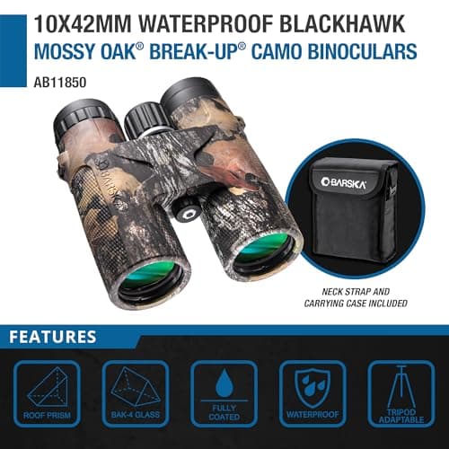 Barska Blackhawk 42mm Binoculars – Waterproof Fogproof, BAK-4 Prism, Multi-Coated Optics, Rugged Rubber Armor, for Hunting, Bird Watching & Outdoor Use
