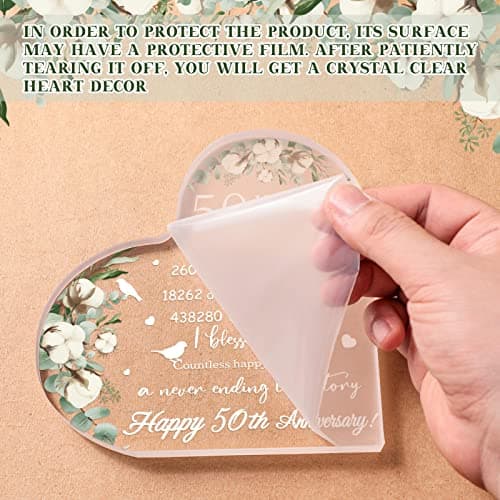 Yulejo Wedding Gift for Her: 50th Anniversary Keepsake Acrylic Heart Decor (White, 15.1 x 15.1 x 1.4 cm / 5.9 x 5.9 x 0.55 inches)