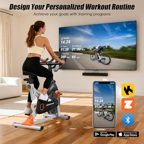 POOBOO Magnetic Exercise Bike, Quiet Stationary Bike with App and 350lbs Weight Capacity, Indoor Cycling Bike with LCD Monitor and Tablet Holder, Heavy Duty Workout Bike for Home Gym Weight Loss Fitness Bike, Adjustable Magnetic Resistance Silent Belt Driver,