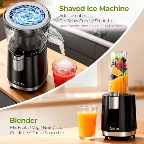 QIBOX Snow Cone Machine & Smoothie Blender 2 in 1, 700W Powerful Shaved Ice Machine Frozen Margarita Machine, Slushine Machine Maker with Stainless Steel Blade, Smoothie Recipe, for Home Kitchen Party
