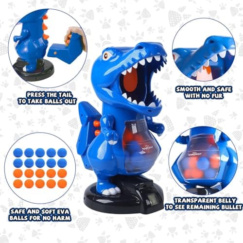 EagleStone T-Rex Dinosaur Shooting Toys for 6 7 8 Year Old Boys, Electronic Shooting Target Game with Air Pump Gun, 24 Balls, Foam Blaster Boy Toys Age 6-8 8-10, Christmas Birthday Gifts for Kids