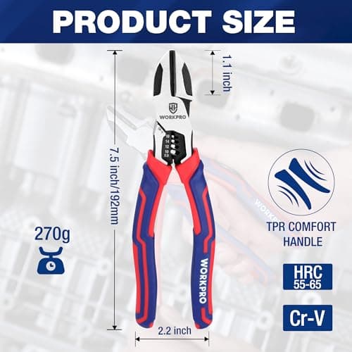 WORKPRO 2-in-1 Diagonal Cutting Pliers with Wire Stripper, 7.5 Inch CRV Steel Wire Cutters with Comfort Grip Handles, Heavy Duty Side-Cutting Pliers for Electricians and Homes, Christmas Gift B0BKKF5HVL
