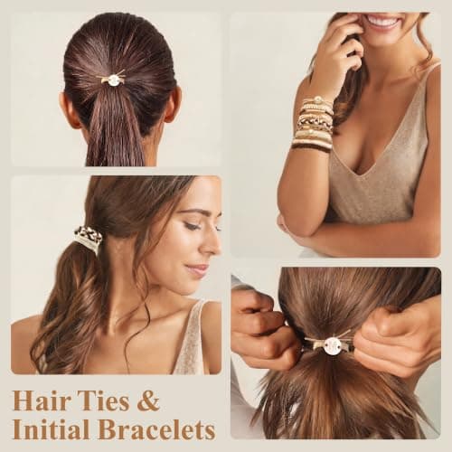 Hair Ties | Initial | Christmas Birthday Gifts for Women Girls Teen Girls | Stocking Stuffers | Hair Accessories | Letter M Teen Girl Gifts Trendy Stuff - 10 Pcs Hair Ties Bracelets, Gifts B0GL5L7B8H