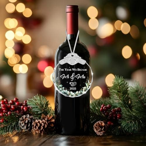 Glass Ornament - Mr & Mrs 2025 Wreath Leaf Wedding Ornaments - Newlywed Gifts for Couples 2025 - Couple Ornament for Bride and Groom - Elegant Engagement Keepsake for Christmas Tree Décor