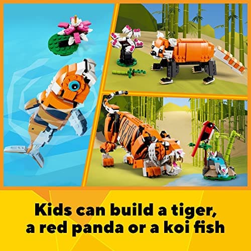 LEGO Creator 3 in 1 Majestic Tiger Building Set, Transforms from Tiger to Panda or Koi Fish Set, Animal Figures, Collectible Building Toy, Gifts for Kids, Boys & Girls 9 Plus Years Old, 31129 B09FM57L7B